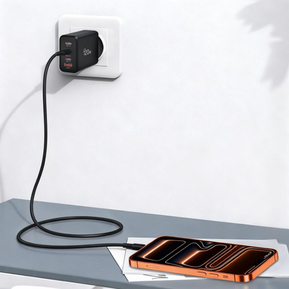 Caricabatterie Retea Tech-Protect NC120W-GAN, 120W, 5A, 1 x USB-A - 3 x USB-C, Nero