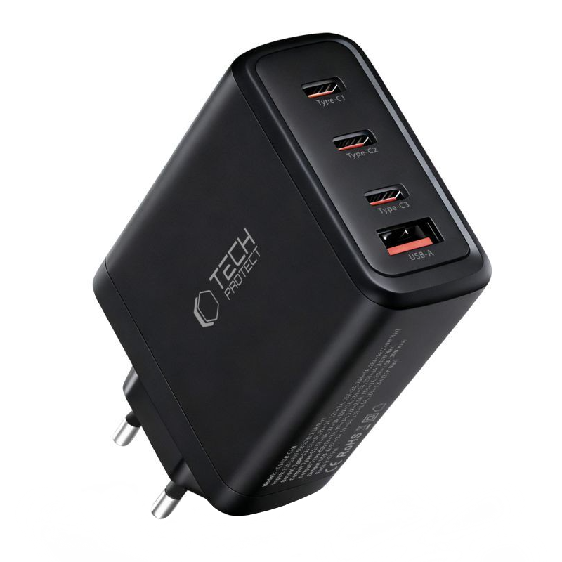 Caricabatterie Retea Tech-Protect NC140W-GAN, 140W, 5A, 1 x USB-A - 3 x USB-C, Nero