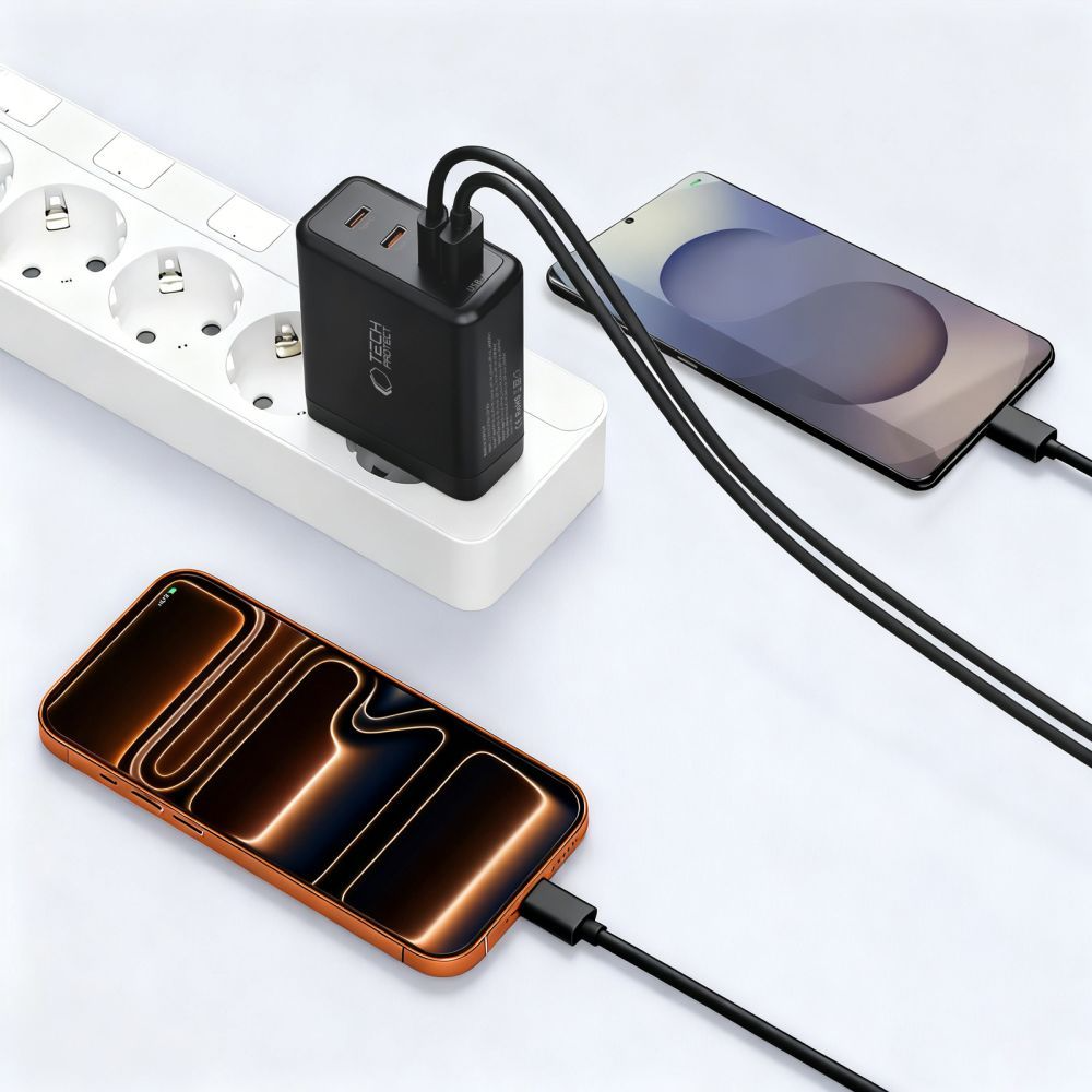 Caricabatterie Retea Tech-Protect NC140W-GAN, 140W, 5A, 1 x USB-A - 3 x USB-C, Nero
