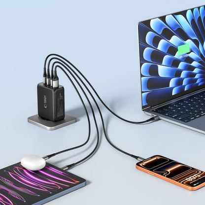 Caricabatterie Retea Tech-Protect NC200W-GAN, 200W, 5A, 1 x USB-A - 3 x USB-C, Nero