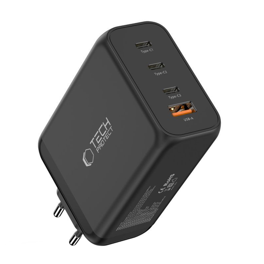 Caricabatterie Retea Tech-Protect NC240W-GAN, 240W, 5A, 1 x USB-A - 3 x USB-C, Nero