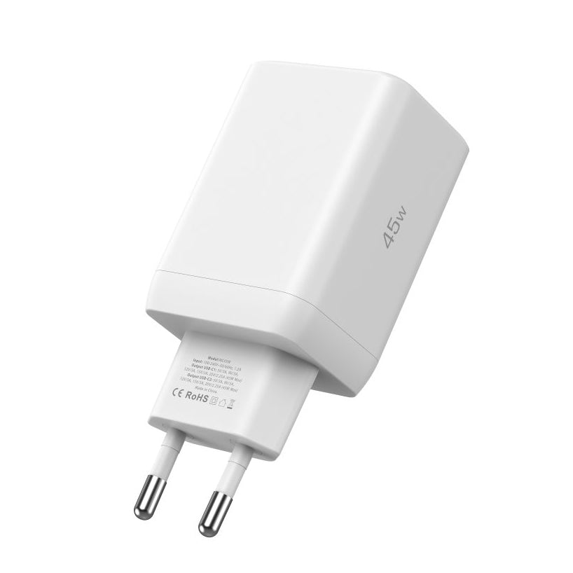 Caricabatterie di rete Tech-Protect NC45W, 45W, 3A, 2 x USB-C, bianco 