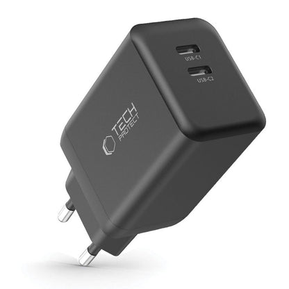 Caricabatterie di rete Tech-Protect NC45W, 45W, 3A, 2 x USB-C, nero 