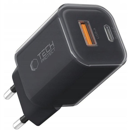 Caricabatterie Rete Tech-Protect NCM33W, 33W, 3A, 1 x USB-A - 1 x USB-C, Nero