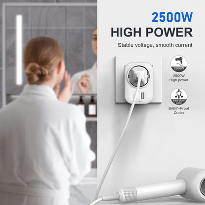Caricabatterie Retea Tech-Protect TA100 Travel UK, 20W, 3A, 1 x Schuko - 1 x USB-A - 1 x USB-C, Bianco