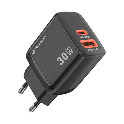 Caricabatterie Retea Techsuit CH1 Duonix, 30W, 3A, 1 x USB-A - 1 x USB-C, Nero