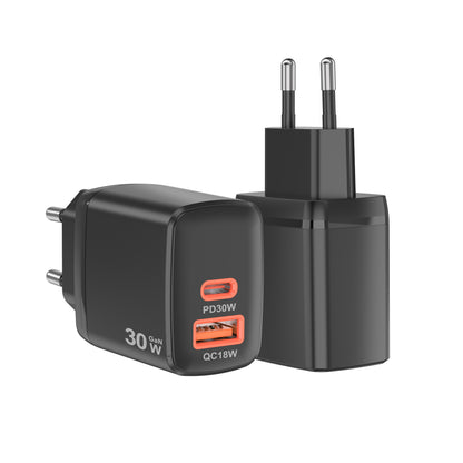 Caricabatterie Retea Techsuit CH1 Duonix, 30W, 3A, 1 x USB-A - 1 x USB-C, Nero