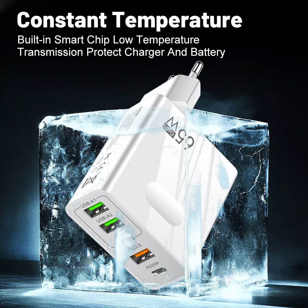 Caricabatterie Rete Techsuit CHC1 PentaXPower, 25W, 3A, 3 x USB-A - 2 x USB-C, Bianco