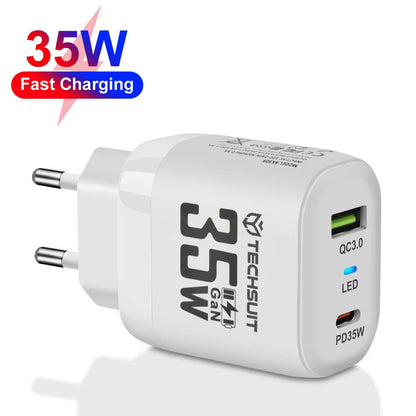Caricabatterie Retea Techsuit CHPD174, 35W, 3A, 1 x USB-A - 1 x USB-C, Bianco