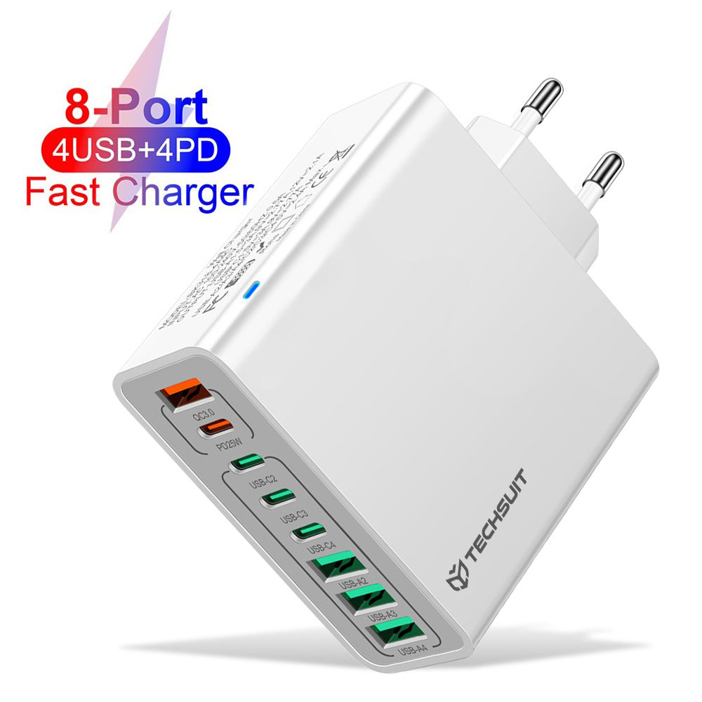 Caricabatterie Retea Techsuit CHPD224, 65W, 3.25A, 4 x USB-A - 4 x USB-C, Bianco