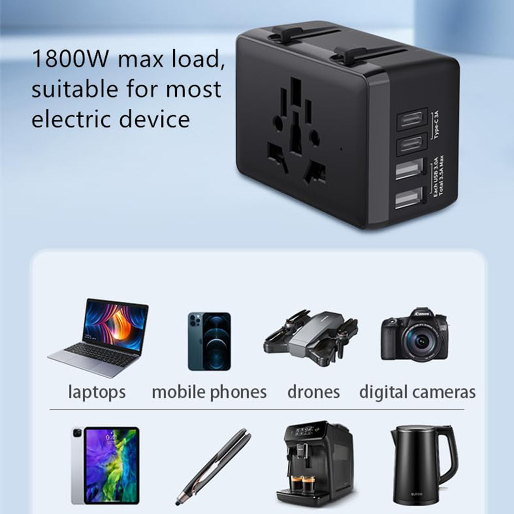 Caricabatterie da Rete Techsuit HHt204A Travel, 15W, 3A, 2 x USB-A - 2 x USB-C, Nero