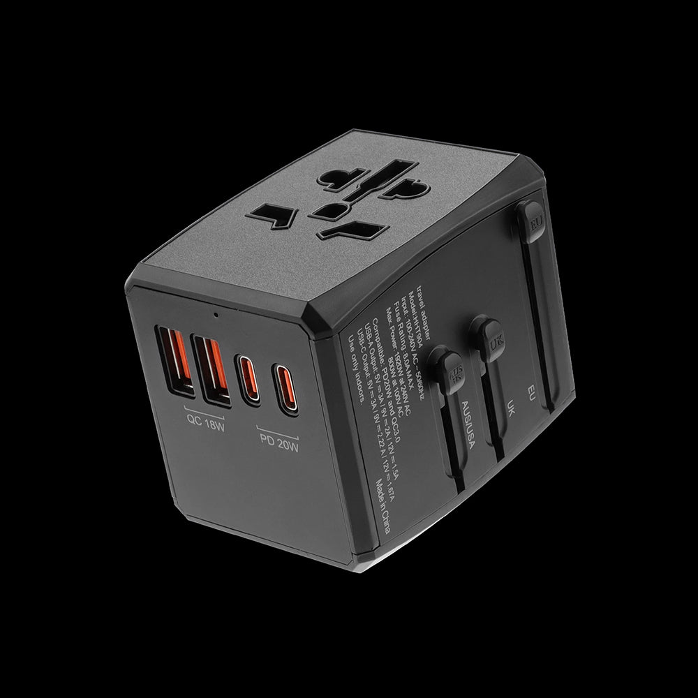 Caricabatterie da Rete Techsuit HHT904-B2 Travel, 20W, 3A, 2 x USB-A - 2 x USB-C, Nero