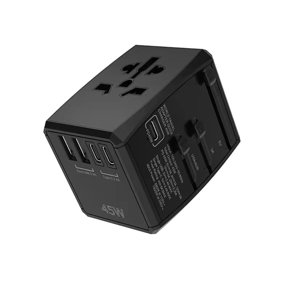 Caricabatterie da Rete Techsuit HHT905 Travel, 45W, 3A, 2 x USB-A - 2 x USB-C, Nero