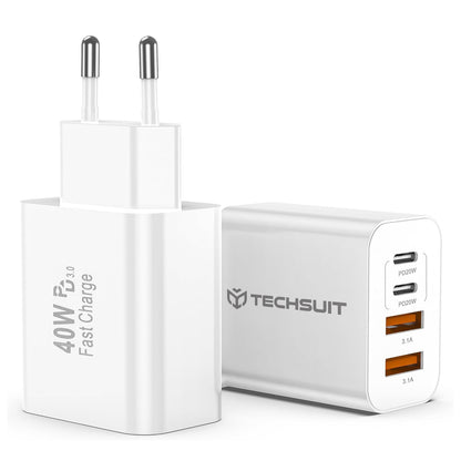 Caricabatterie Retea Techsuit PowerXQuad CH4, 40W, 3A, 2 x USB-A - 2 x USB-C, Bianco