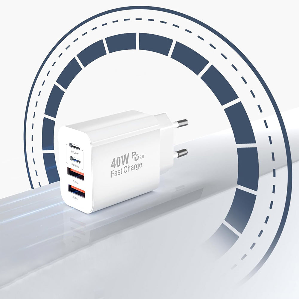 Caricabatterie Retea Techsuit PowerXQuad CH4, 40W, 3A, 2 x USB-A - 2 x USB-C, Bianco