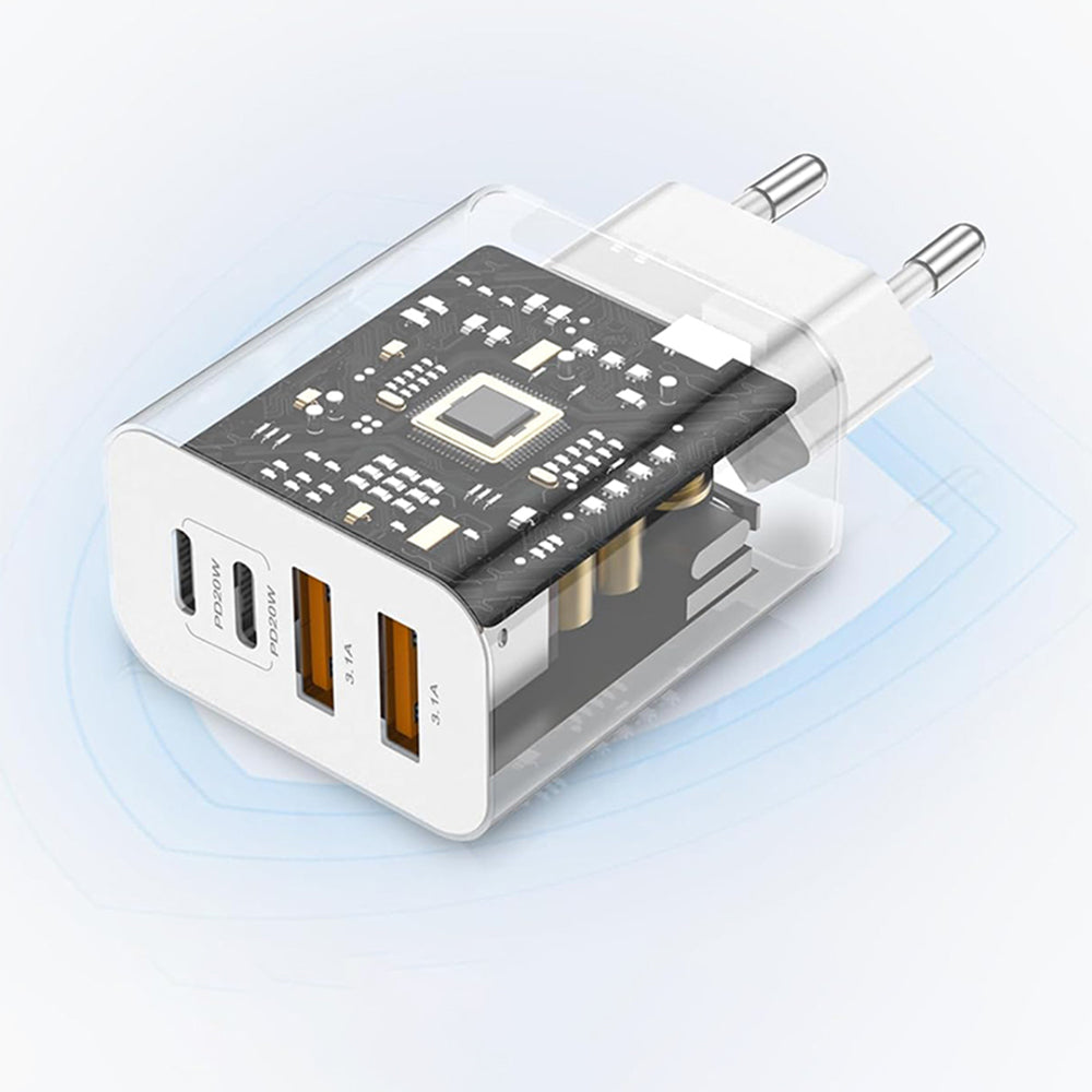 Caricabatterie Retea Techsuit PowerXQuad CH4, 40W, 3A, 2 x USB-A - 2 x USB-C, Bianco