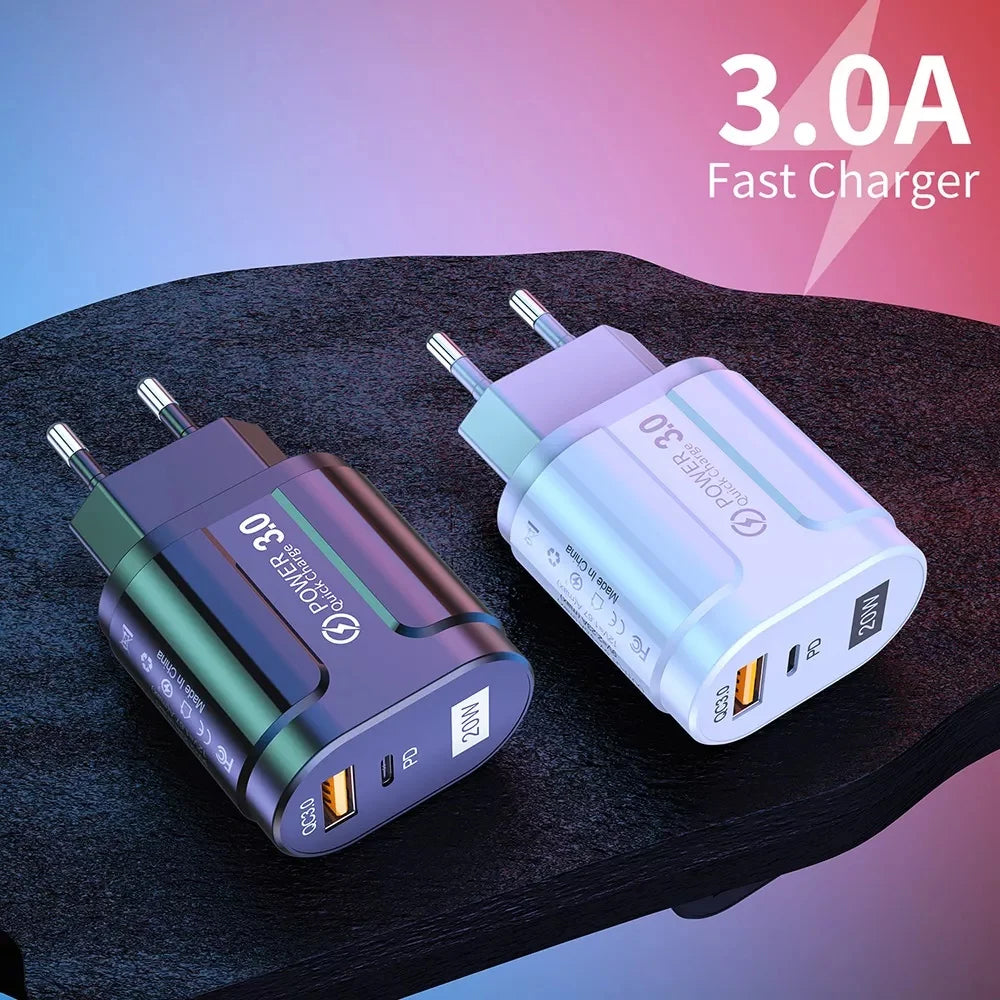 Techsuit Premium Network Charger, 20W, 3A, 1 x USB-A - 1 x USB-C, Black CHPD038