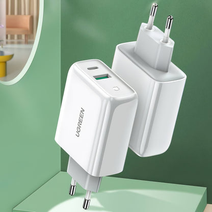 Caricabatterie di rete UGREEN CD170, 36W, 3A, 1 x USB-A - 1 x USB-C, bianco 