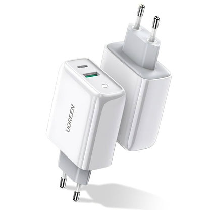 Caricabatterie di rete UGREEN CD170, 36W, 3A, 1 x USB-A - 1 x USB-C, bianco 