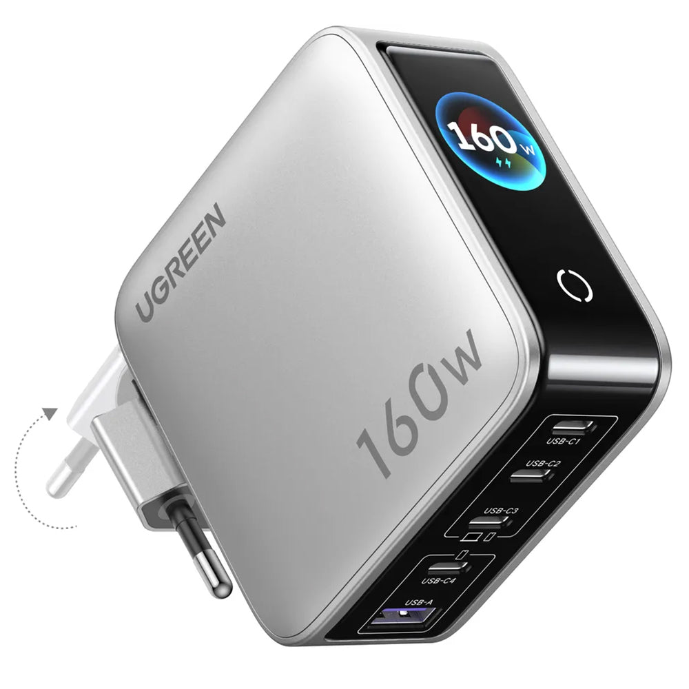 Caricatore da rete UGREEN Nexode Pro X774 (65637B) con display, 160 W, 5 A, 1 x USB-A - 4 x USB-C, grigio