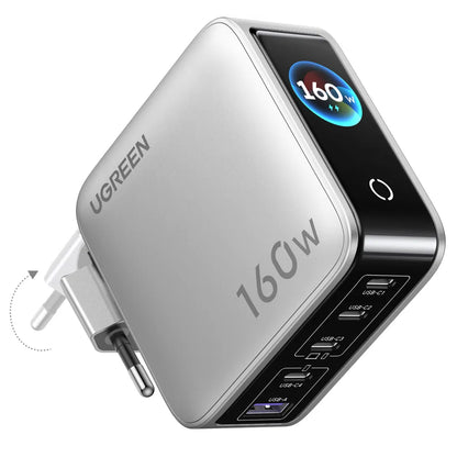 Caricatore da rete UGREEN Nexode Pro X774 (65637B) con display, 160 W, 5 A, 1 x USB-A - 4 x USB-C, grigio