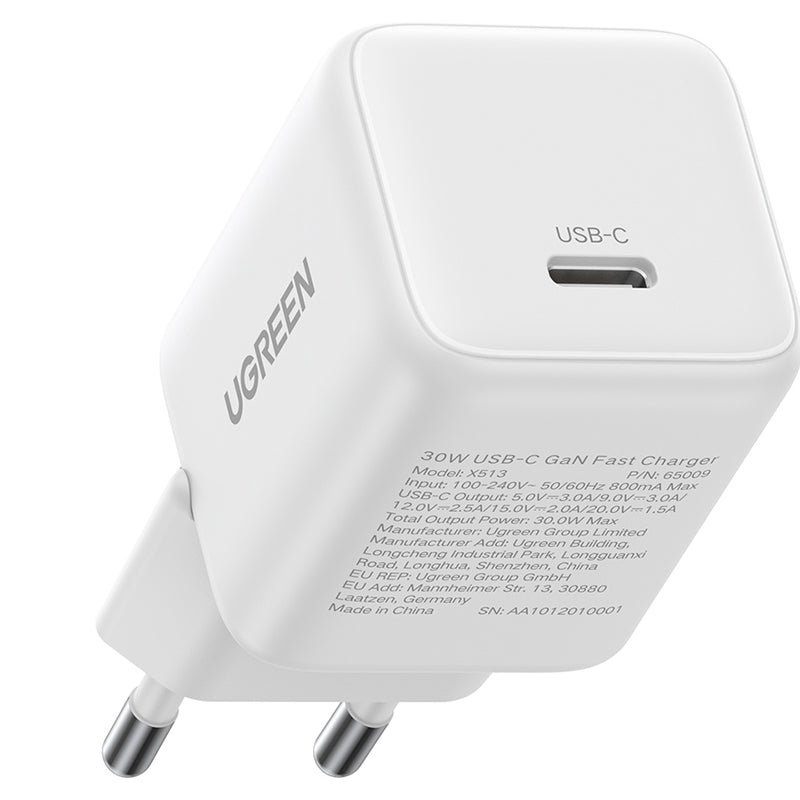 Caricabatterie Rete UGREEN X513, 30W, 3A, 1 x USB-C, Bianco