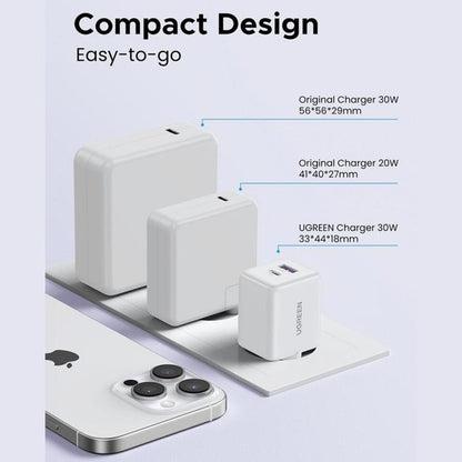 Caricabatterie Retea UGREEN X516, 30W, 3A, 1 x USB-A - 1 x USB-C, Bianco