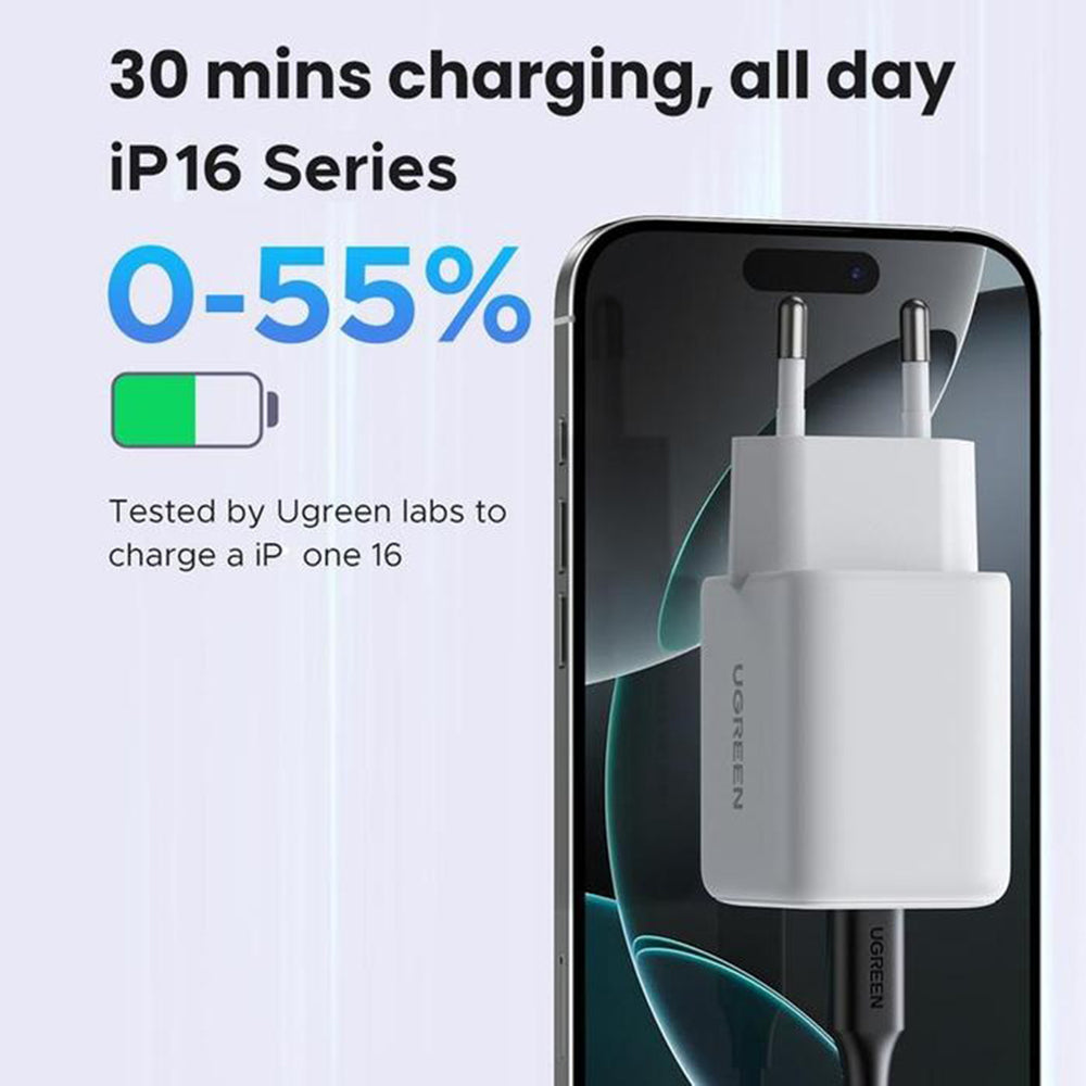 Caricabatterie Retea UGREEN X516, 30W, 3A, 1 x USB-A - 1 x USB-C, Bianco