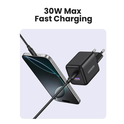 UGREEN X516 Network Charger, 30W, 3A, 1 x USB-A - 1 x USB-C, Black