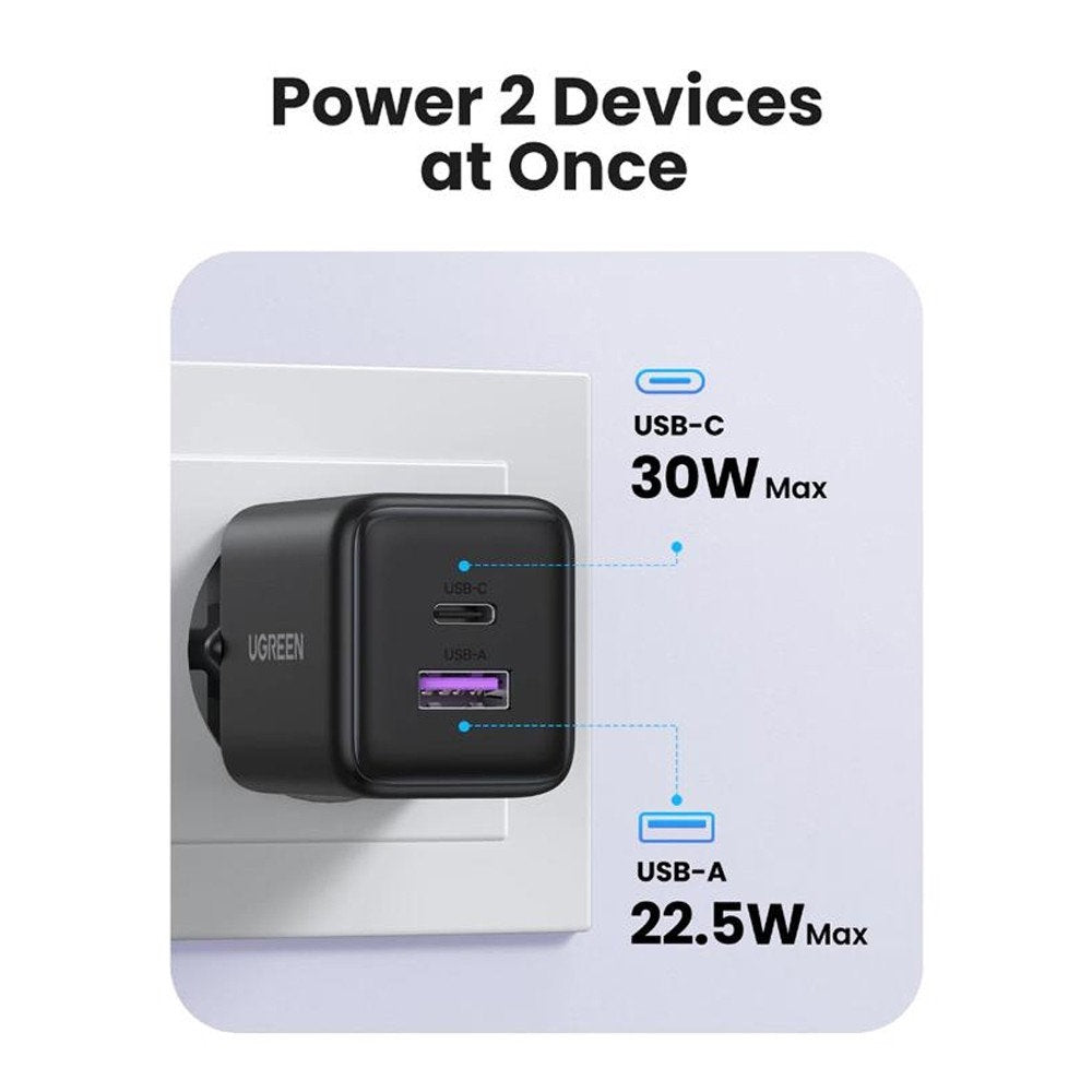 UGREEN X516 Network Charger, 30W, 3A, 1 x USB-A - 1 x USB-C, Black