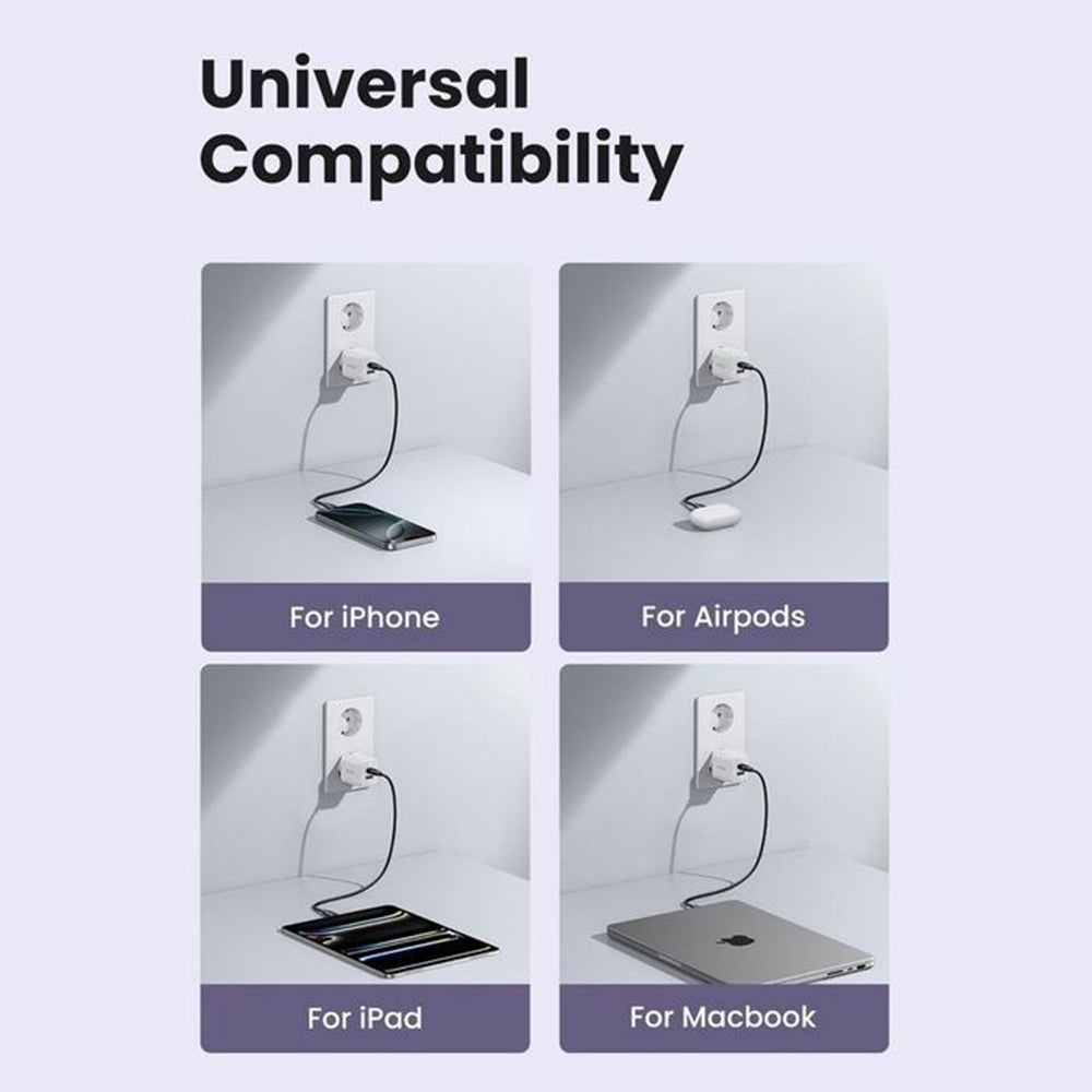 Caricabatterie Rete UGREEN X516, 30W, 3A, 1 x USB-A - 1 x USB-C, Grigio