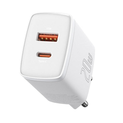 Caricatore di rete compatto Baseus, 20W, 3A, 1 x USB-A - 1 x USB-C, bianco CCXJ-B02