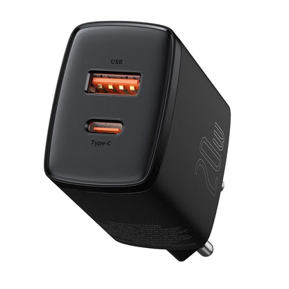 Caricatore di rete compatto Baseus, 20W, 3A, 1 x USB-A - 1 x USB-C, nero CCXJ-B01