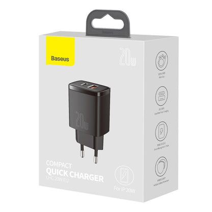 Caricatore di rete compatto Baseus, 20W, 3A, 1 x USB-A - 1 x USB-C, nero CCXJ-B01