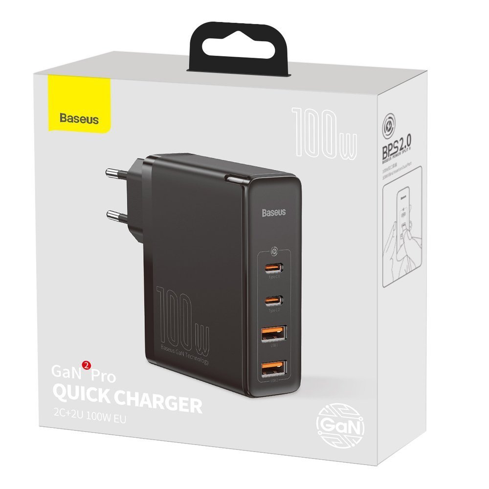 Caricatore di rete Baseus GaN2 Pro, 100W, 5A, 2 x USB-A - 2 x USB-C, nero CCGAN2P-L01