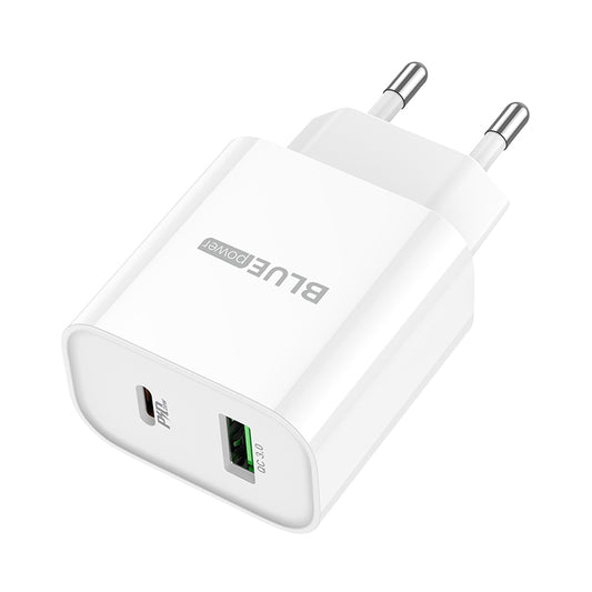 Caricabatterie Rete BLUE Power BC80A, 20W, 3A, 1 x USB-A - 1 x USB-C, Bianco