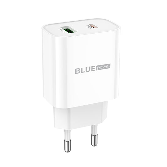 Caricabatterie Rete BLUE Power BC80A, 20W, 3A, 1 x USB-A - 1 x USB-C, Bianco