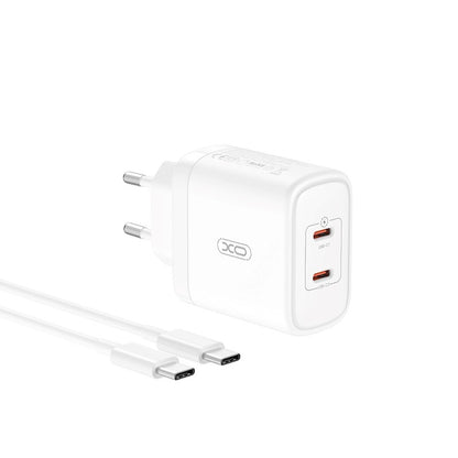 Caricatore di rete con cavo USB-C XO Design CE08, 50W, 3A, 2 x USB-C, bianco