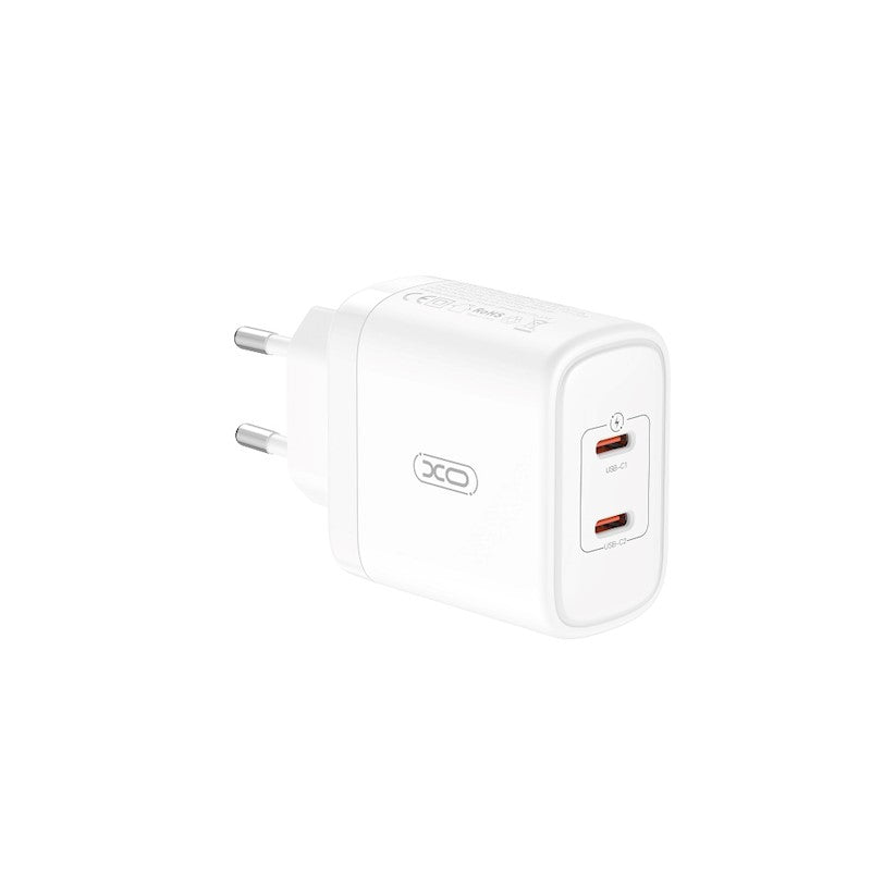 Caricatore di rete con cavo USB-C XO Design CE08, 50W, 3A, 2 x USB-C, bianco