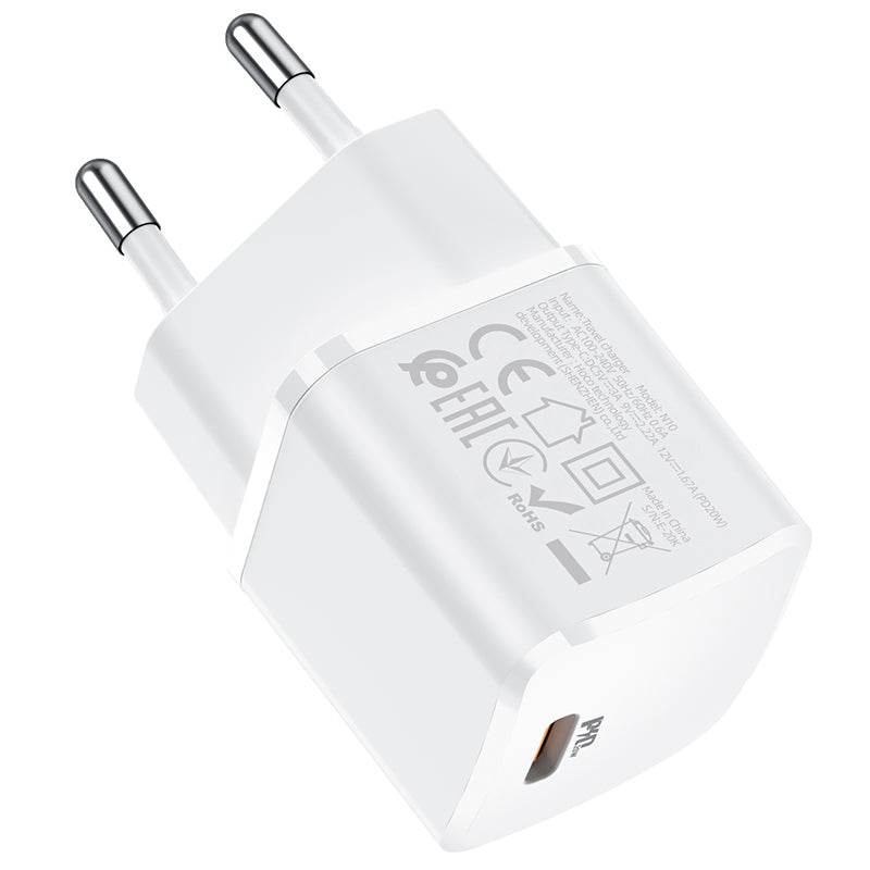 Caricabatterie di rete HOCO N10, 20W, 3A, 1 x USB-C, bianco