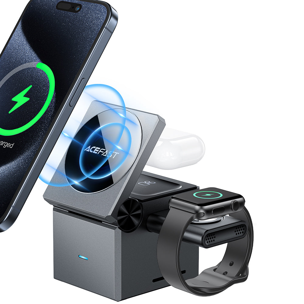 Caricabatterie Wireless Retea Acefast E18 Cubo di Rubik 3in1, 23W, 1.67A, Grigio