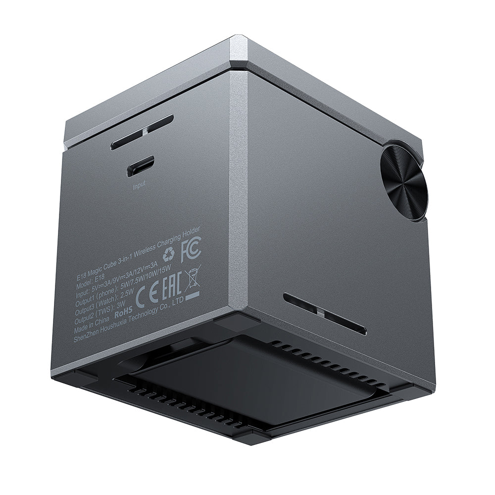 Caricabatterie Wireless Retea Acefast E18 Cubo di Rubik 3in1, 23W, 1.67A, Grigio