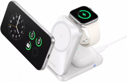 Caricatore Wireless da Rete Anker Prime MagGo 3in1, 25W, Bianco B25N1G21