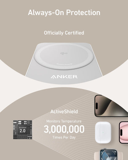 Caricabatterie Wireless Anker MagGo 3in1, 15W, 1.67A, Bianco B2557321