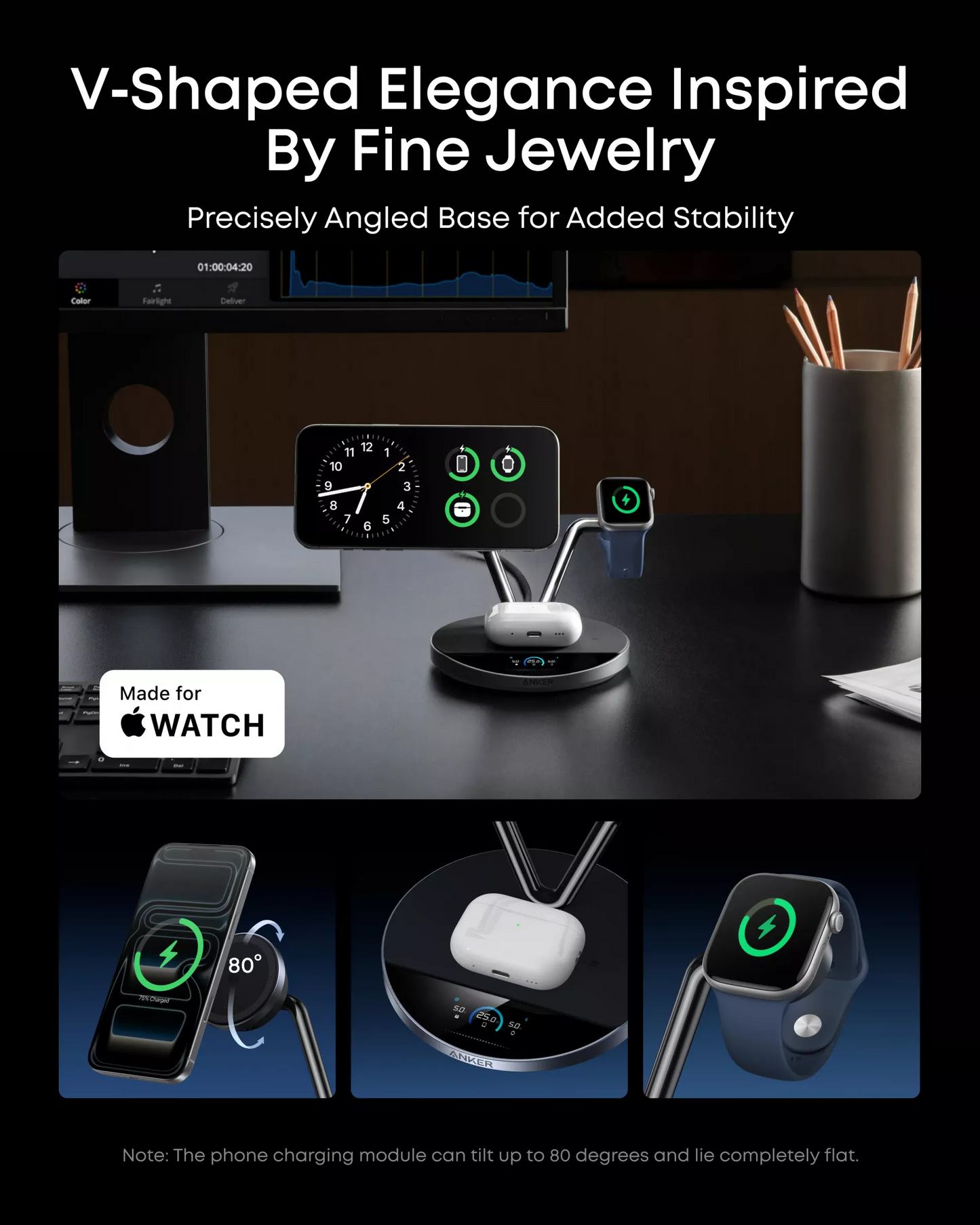 Caricabatterie Rete Wireless Anker Prime MagGo AirCool 3in1, 25W, Nero B25X7G11