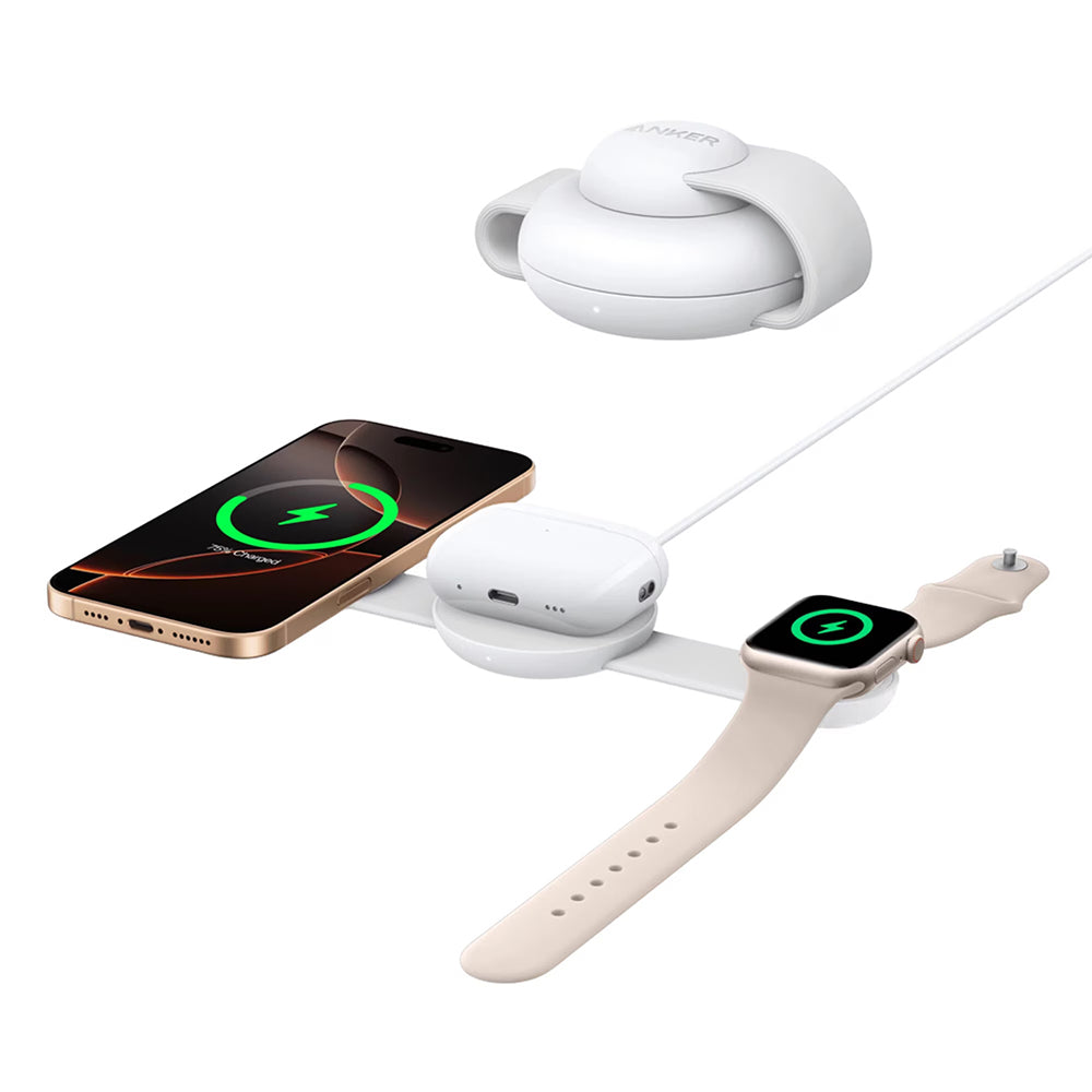 Caricatore Retea Wireless Anker MagGo 3in1, 15W, 1.67A, Bianco B25M8H21