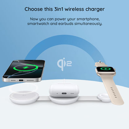 Caricatore Retea Wireless Anker MagGo 3in1, 15W, 1.67A, Bianco B25M8H21
