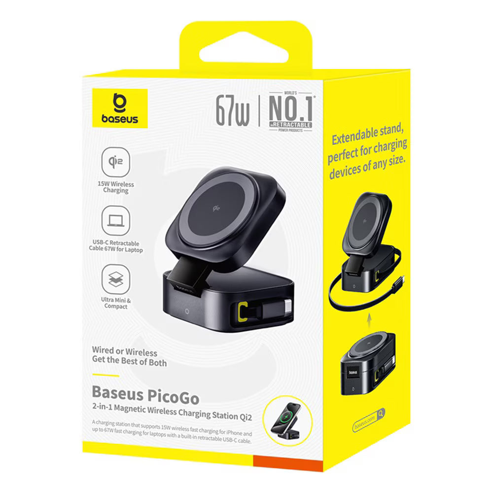 Baseus PicoGo 2in1 Wireless Network Charger, 67W, 3A, 1 x USB-C, Black P10276800123-00