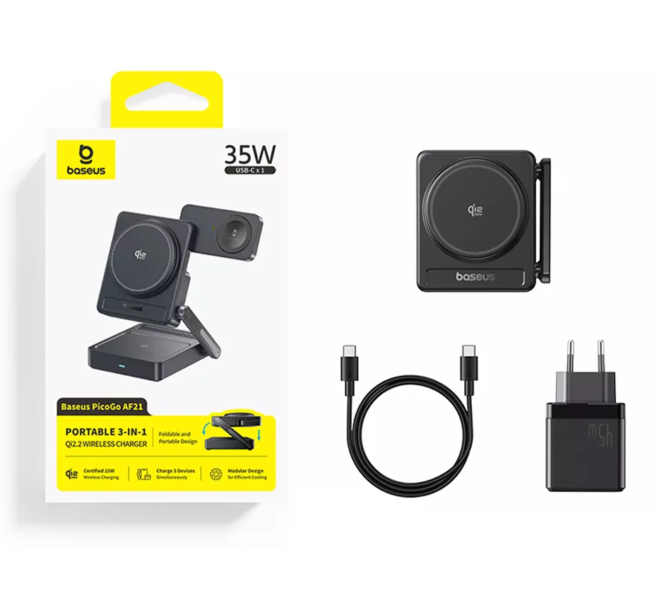 Caricatore Wireless Baseus PicoGo AF21 3in1, 35W, Nero E0205401