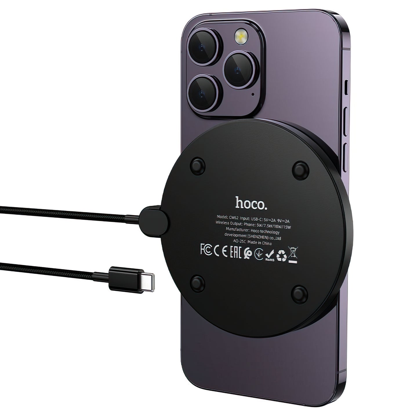 Caricabatterie Wireless Retea HOCO CW62, 15W, 1.67A, Nero
